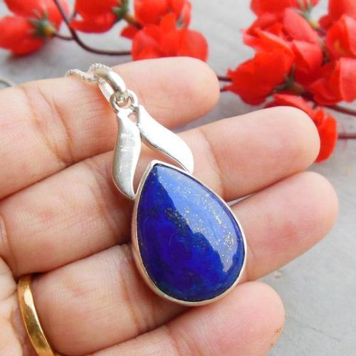 Blue pendant, Lapis lazuli pendant necklace, Unique silver pendant