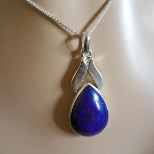 Blue pendant, Lapis lazuli pendant necklace, Unique silver pendant