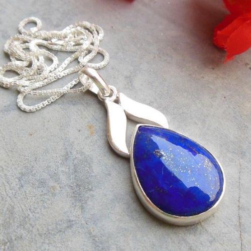 Blue pendant, Lapis lazuli pendant necklace, Unique silver pendant