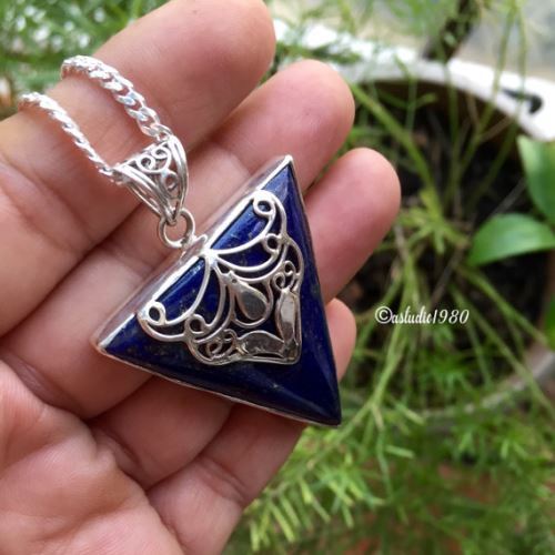 Lapis lazuli pendant necklace, Artisan sterling silver pendant chains