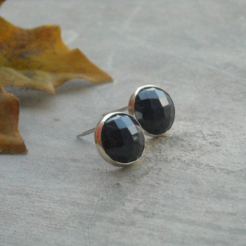 Blue sapphire earrings, 10mm stud round silver earrings