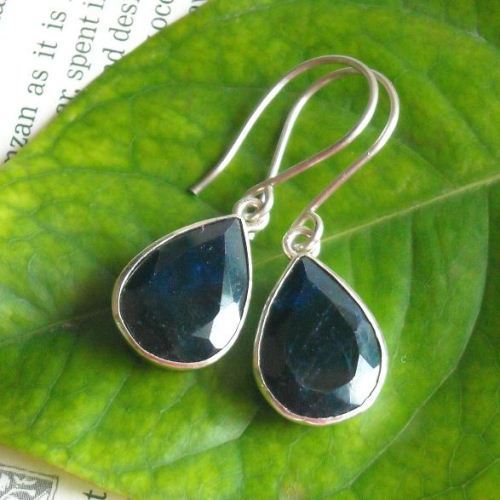 Blue sapphire earrings Faceted tear
