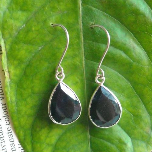 Blue sapphire earrings, Faceted tear drop silver earring, Precious jewelry