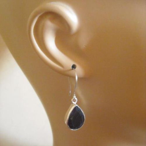 Blue sapphire earrings, Faceted tear drop silver earring, Precious jewelry