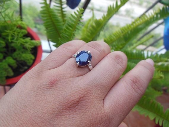 Blue sapphire silver ring, September birthstone jewelry Gift