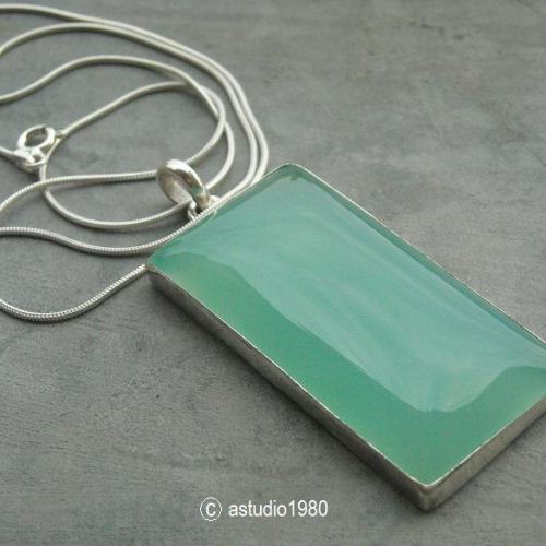 Bold rectangle chalcedony pendant necklace