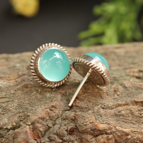 Bridesmaid gifts Blue chalcedony silver Gemstone studs earrings