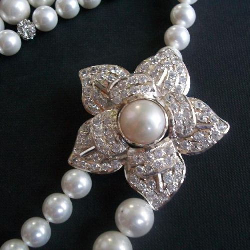 Bridal Pearl Pendant necklace - asymmetric necklace - CZ Pendant