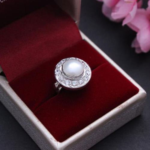 Bridal Pearl Ring - sterling silver artisan ring - June birthstone