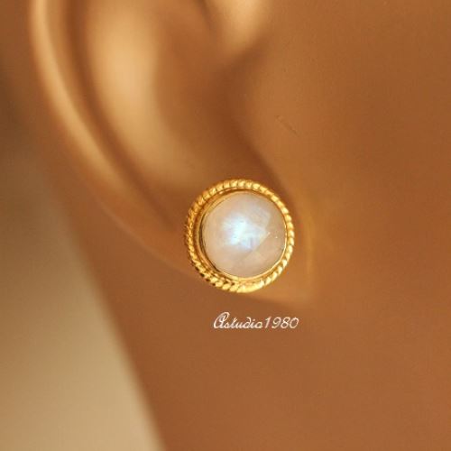 Bridal Rainbow moonstone 18K Gold moonstone Earrings studs