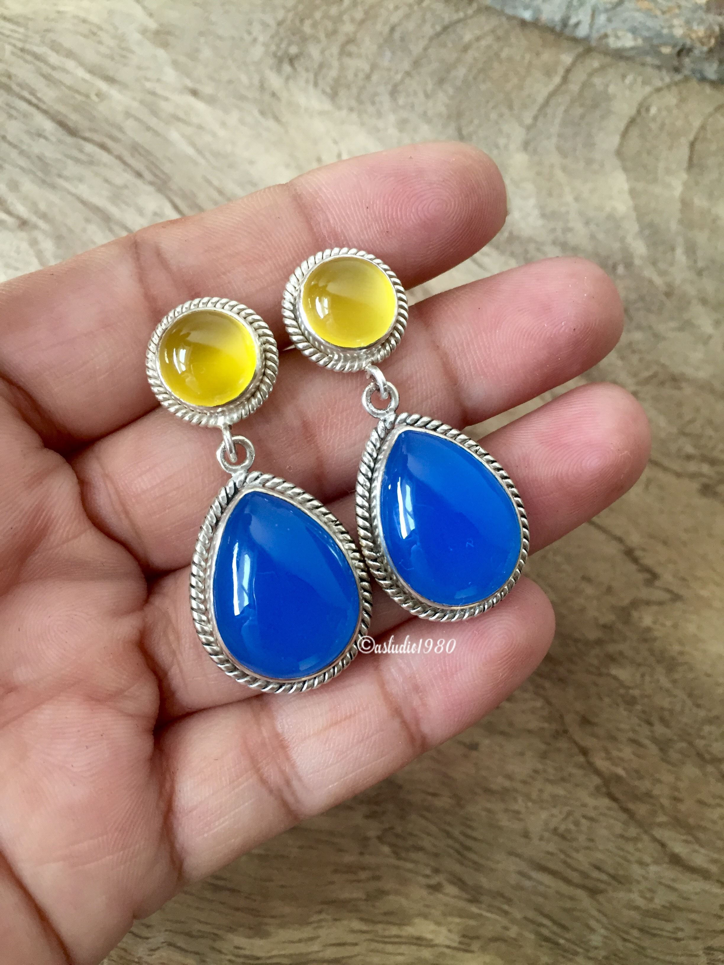 Bridal canary yellow earrings blue
