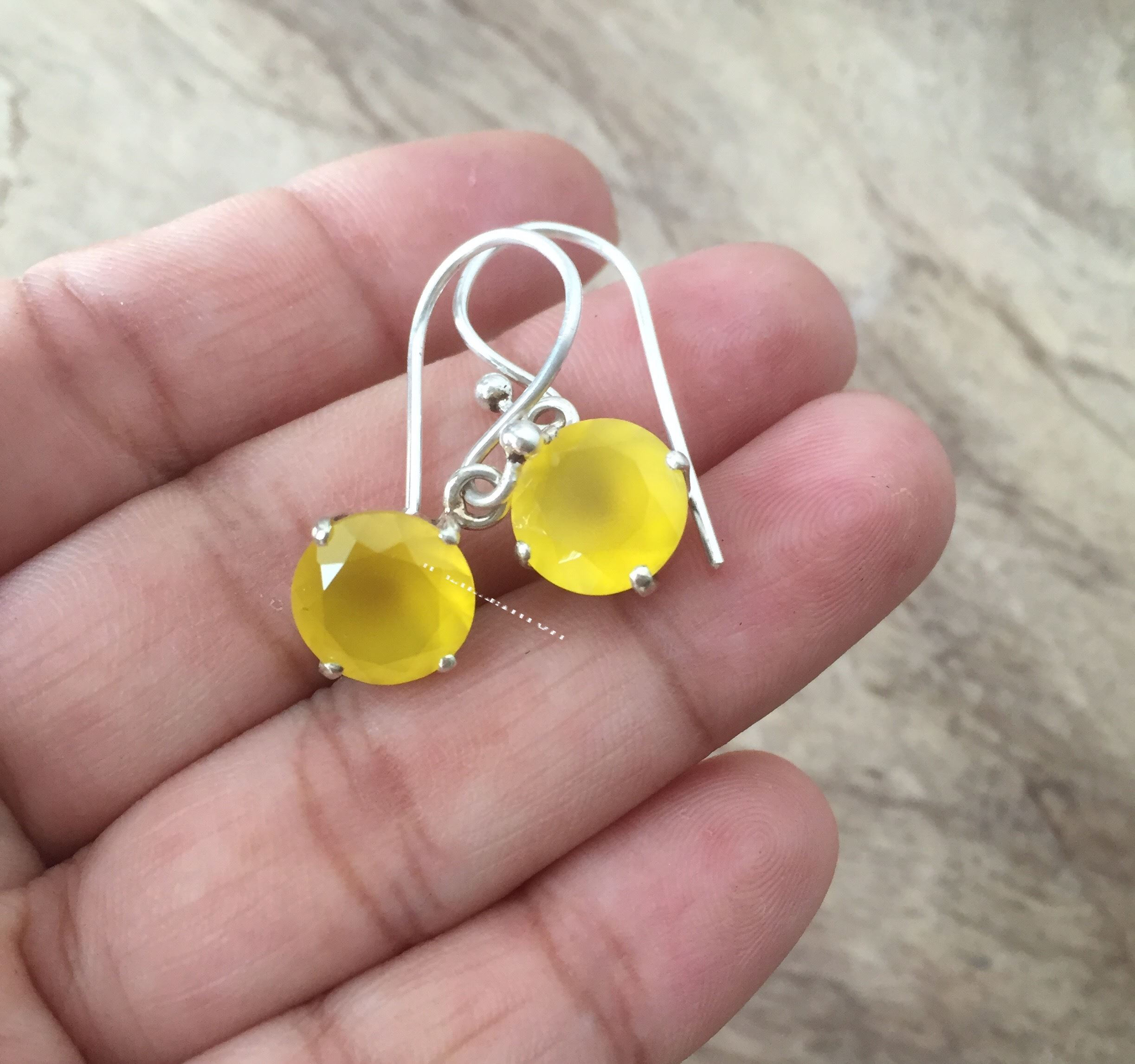 Bridal canary yellow earrings - Chalcedony silver earrings