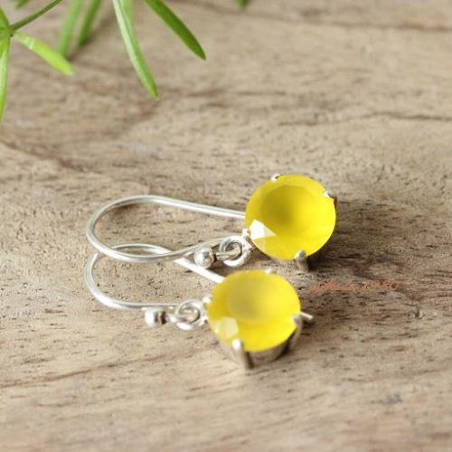 Bridal canary yellow earrings - Chalcedony silver earrings