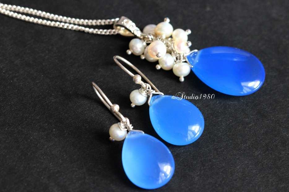 Bridal jewelry Blue chalcedony pendant