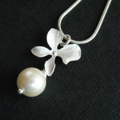 Bridal jewelry, Bridal necklace earrings set, Orchid sterling silver swarovski pearl necklace earrings set