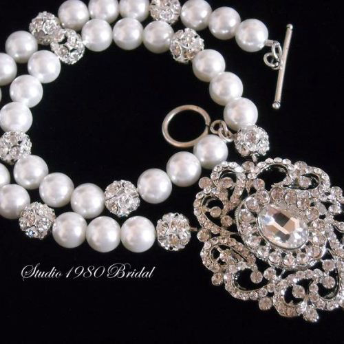 Bridal necklace earrings Pearl necklace