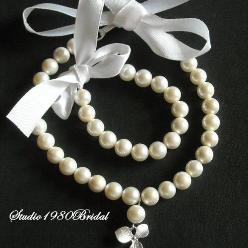 Bridal necklace, pearl bracelet,Flower girl jewelry, Bridemaids jewelry,Pearl necklace, Swarovski crystal pearls