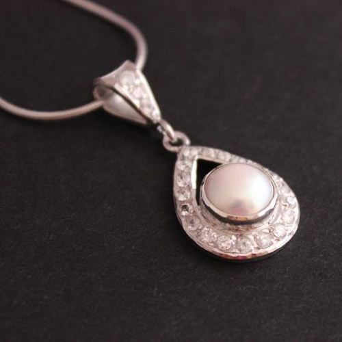 Bridal pendant, Pearl pendant, Bridal silver wedding jewelry 