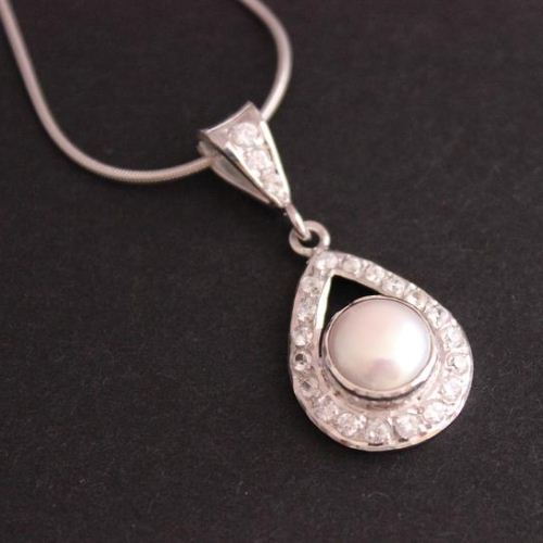 Bridal pendant, Pearl pendant, Bridal silver wedding jewelry 