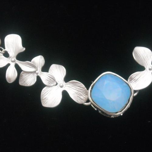 Bridal set, Wedding set, Bridal orchid necklace, Blue Opal pendant, Orchid necklace, Bridal necklace earrings, Bridal jewelry