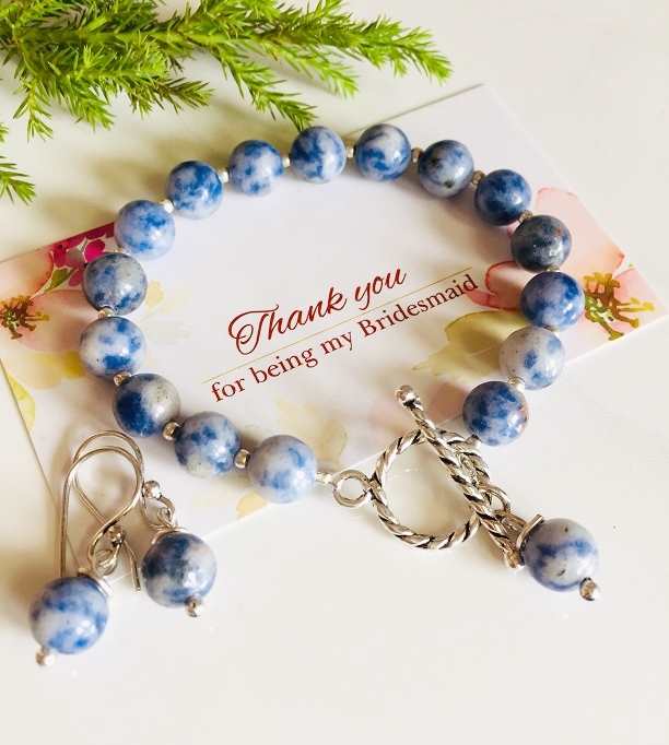 Bridesmaid gift blue bracelet earrings