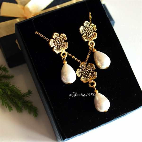 Bridesmaid jewelry sets of 5 - Bridesmaid gifts - Pearl set