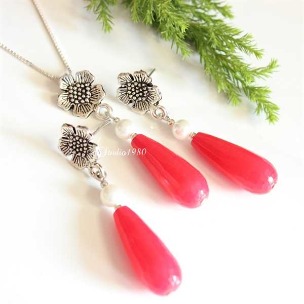 Bridesmaid jewelry sets of 5 - Bridesmaid gifts - Carrot pink