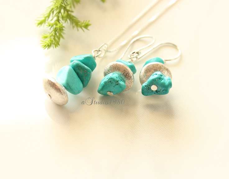 Bridesmaid jewelry sets of 5 - Turquoise Bridesmaid gifts silver