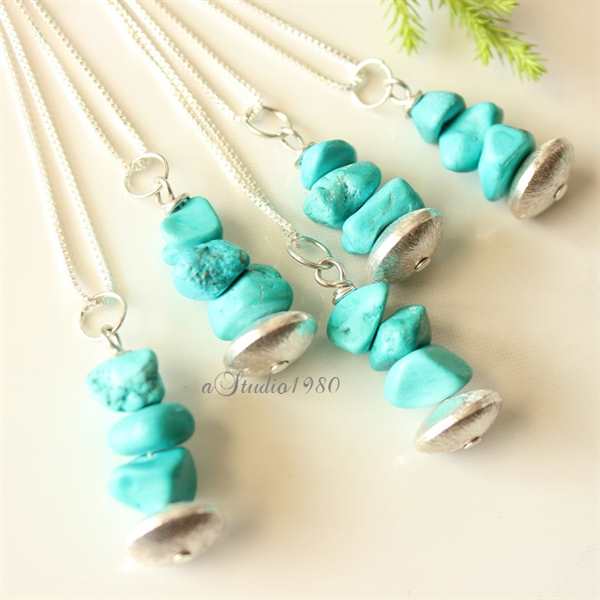 Bridesmaid jewelry sets of 5 - Turquoise Bridesmaid gifts silver