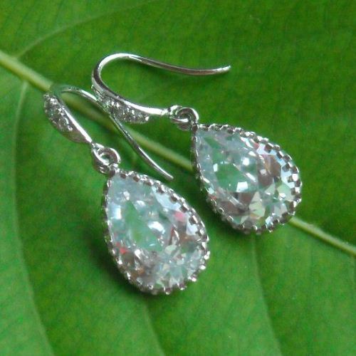 CZ pendant earrings set, Bridal jewelry sterling silver set