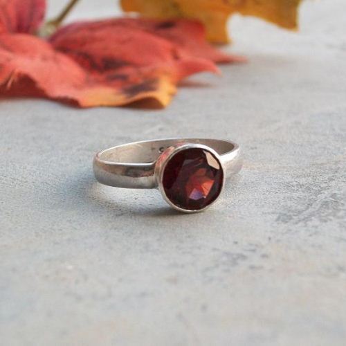 Cabochon Garnet Ring Bezel set