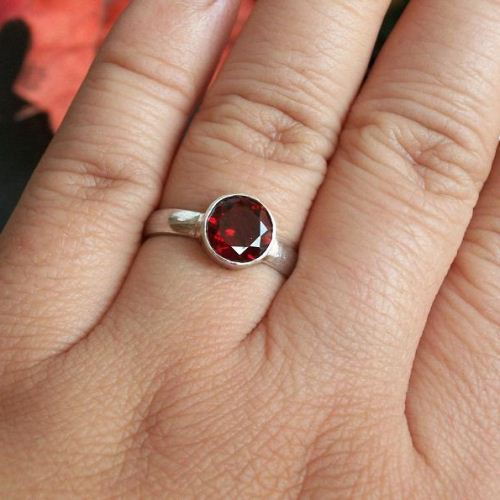 Cabochon Garnet Ring, Silver garnet ring, January birthstone ring