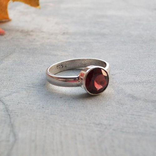 Cabochon Garnet Ring, Silver garnet ring, January birthstone ring