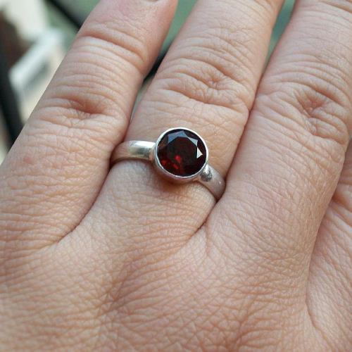 Cabochon Garnet Ring, Silver garnet ring, January birthstone ring