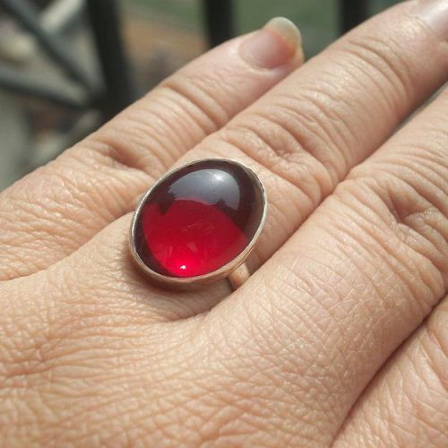 Cabochon Garnet Ring, Red jewel ring, Silver garnet ring
