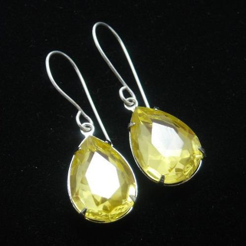 Canary Yellow earrings, Bridal crystal earrings, Bridesmaid earrings, Bridal earrings, Bridal jewelry, Wedding earrings