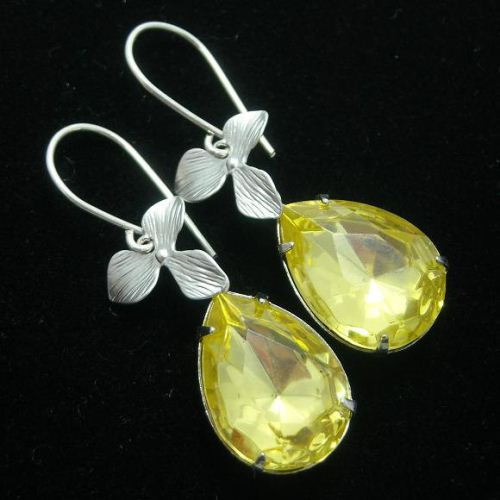 Canary Yellow earrings Bridal crystal