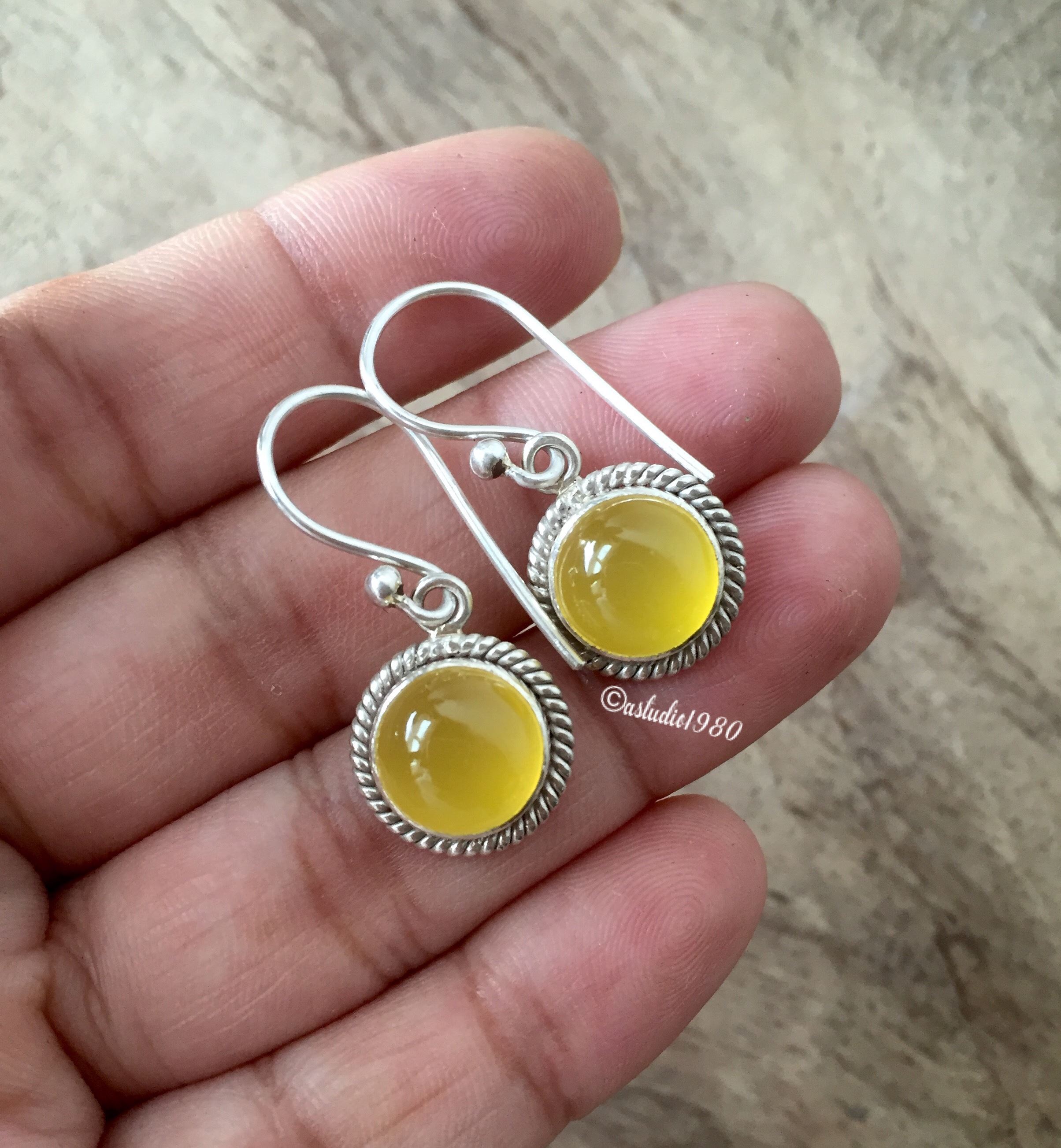 Bridal canary yellow earrings, Gemstone chalcedony silver earrings