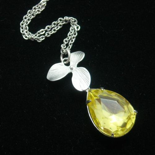 Bridal jewelry, Canary yellow necklace, Jonquil Swarovski crystal, Bridal pendant earrings- orchid Canary bridal necklace set