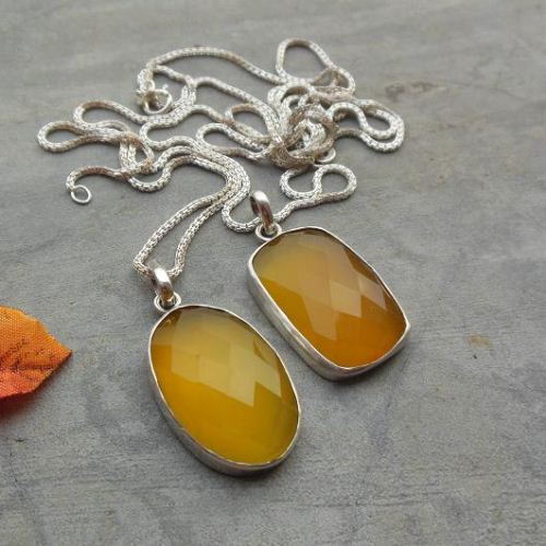 Canary yellow pendant, Oval pendant necklace, Chalcedony silver pendant