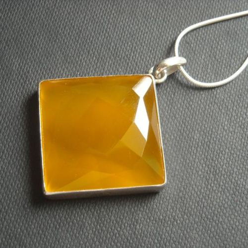 Canary yellow pendant necklace - Gemstone silver yellow chalcedony