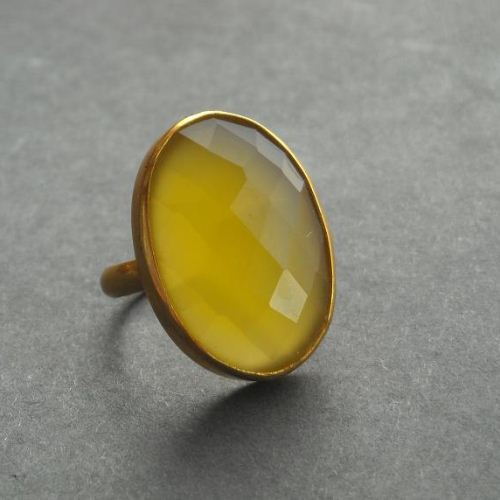 Canary yellow ring - 23k gold vermeil ring - yellow chalcedony ring