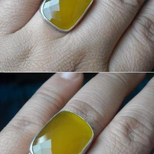 Canary yellow ring, Bold Yellow Chalcedony silver ring