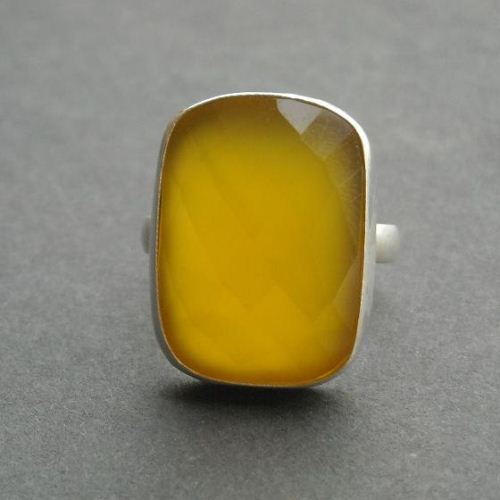 Canary yellow ring, Gemstone ring, Yellow chalcedony silver ring