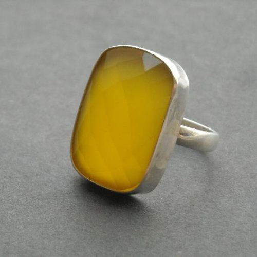 Canary yellow ring, Gemstone ring, Yellow chalcedony silver ring