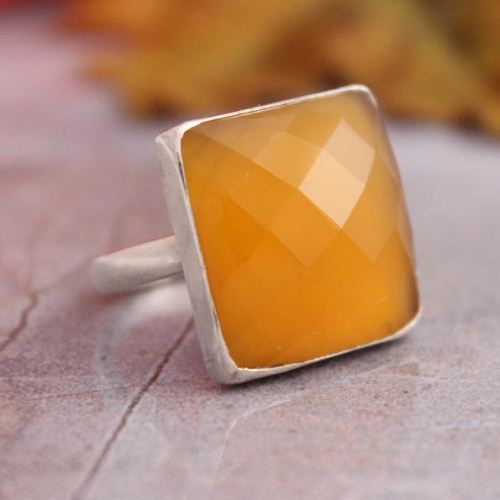 Canary yellow ring - Gemstone ring - 925 Silver ring - Chalcedony ring