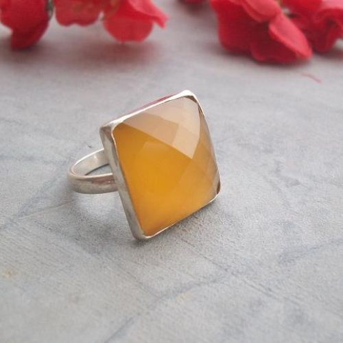 Canary yellow ring - Gemstone ring - 925 Silver ring - Chalcedony ring