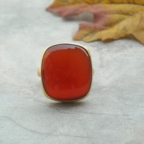 Carnelian jewelry - carnelian vermeil ring - handmade square shape