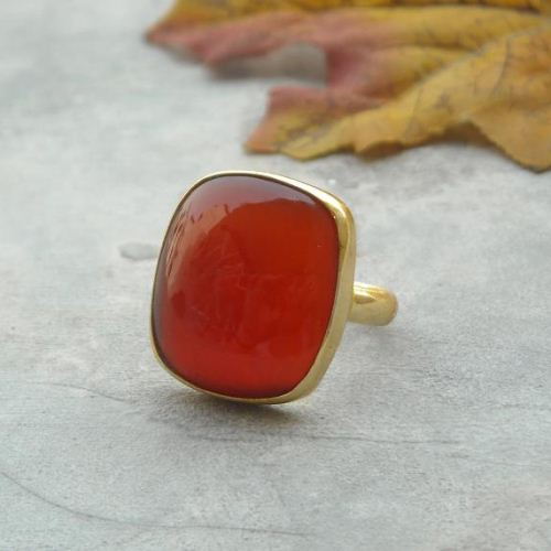 Carnelian jewelry - carnelian vermeil ring - handmade square shape