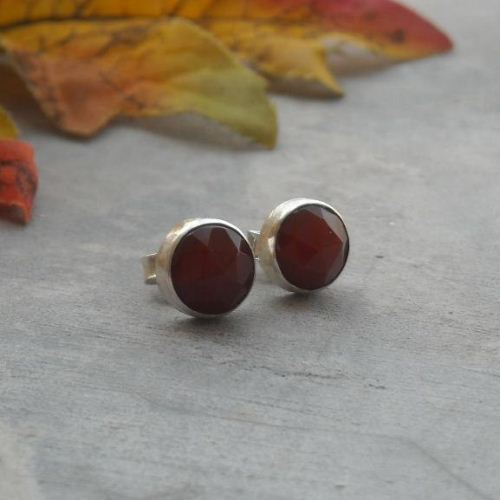 Carnelian stud earrings 8mm gemstone
